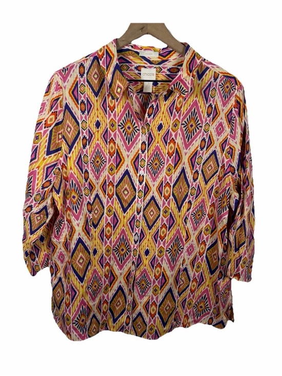 Chico's Tops - Chicos Effortless 100% Linen Button Up Back Shirt Size 3/XL Orange Pink Boho